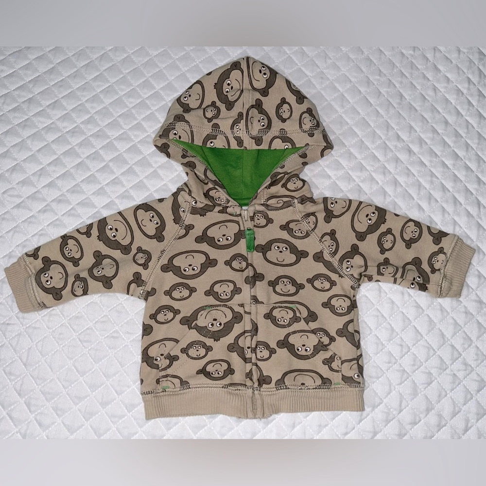 Carter’s Infant Boys Monkey Face Themed Cotton Jacket w/ Hood Size NB Newborn